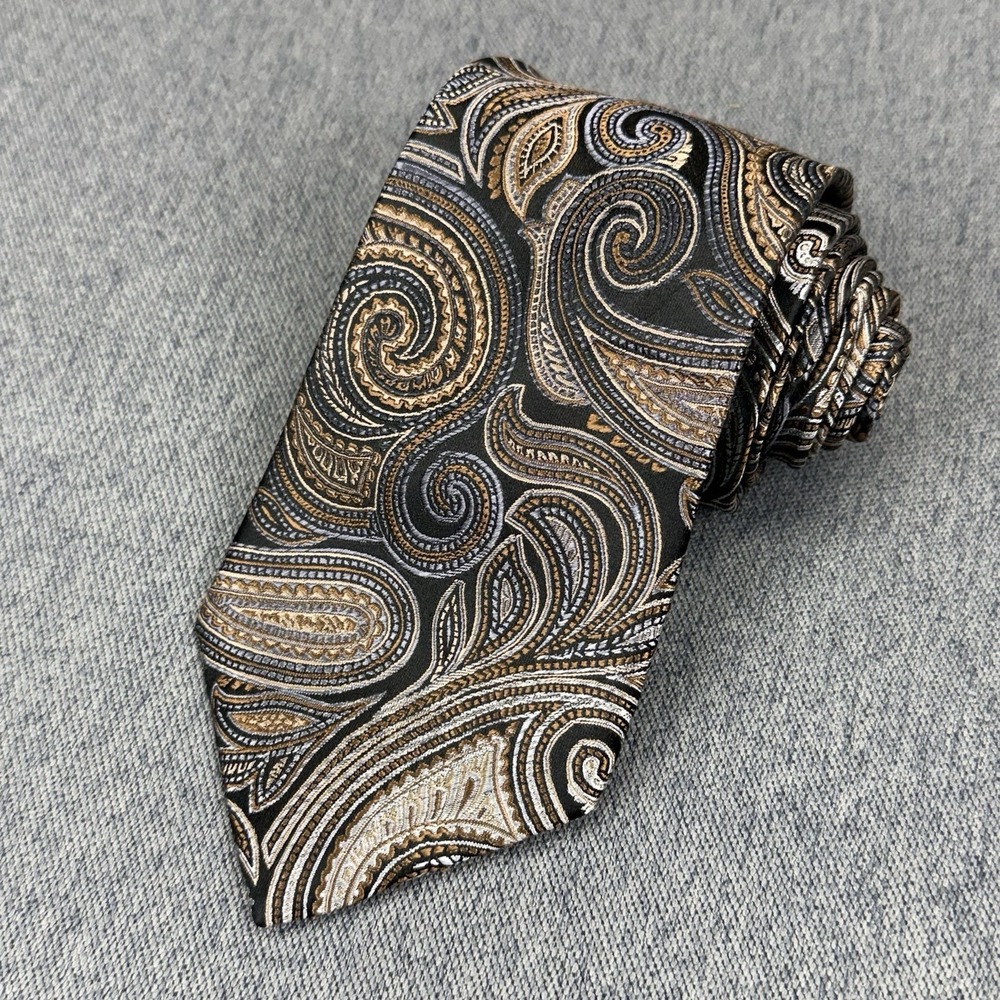 SEAN JOHN Luxury Posh Bronze Black Paisley 100% Silk Bold Necktie Dapper 59"